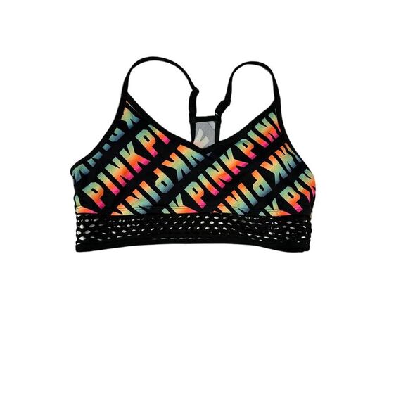 Victoria's Secret PINK Ultimate Rainbow Logo Sports Bra Workout Top - Picture 1 of 4
